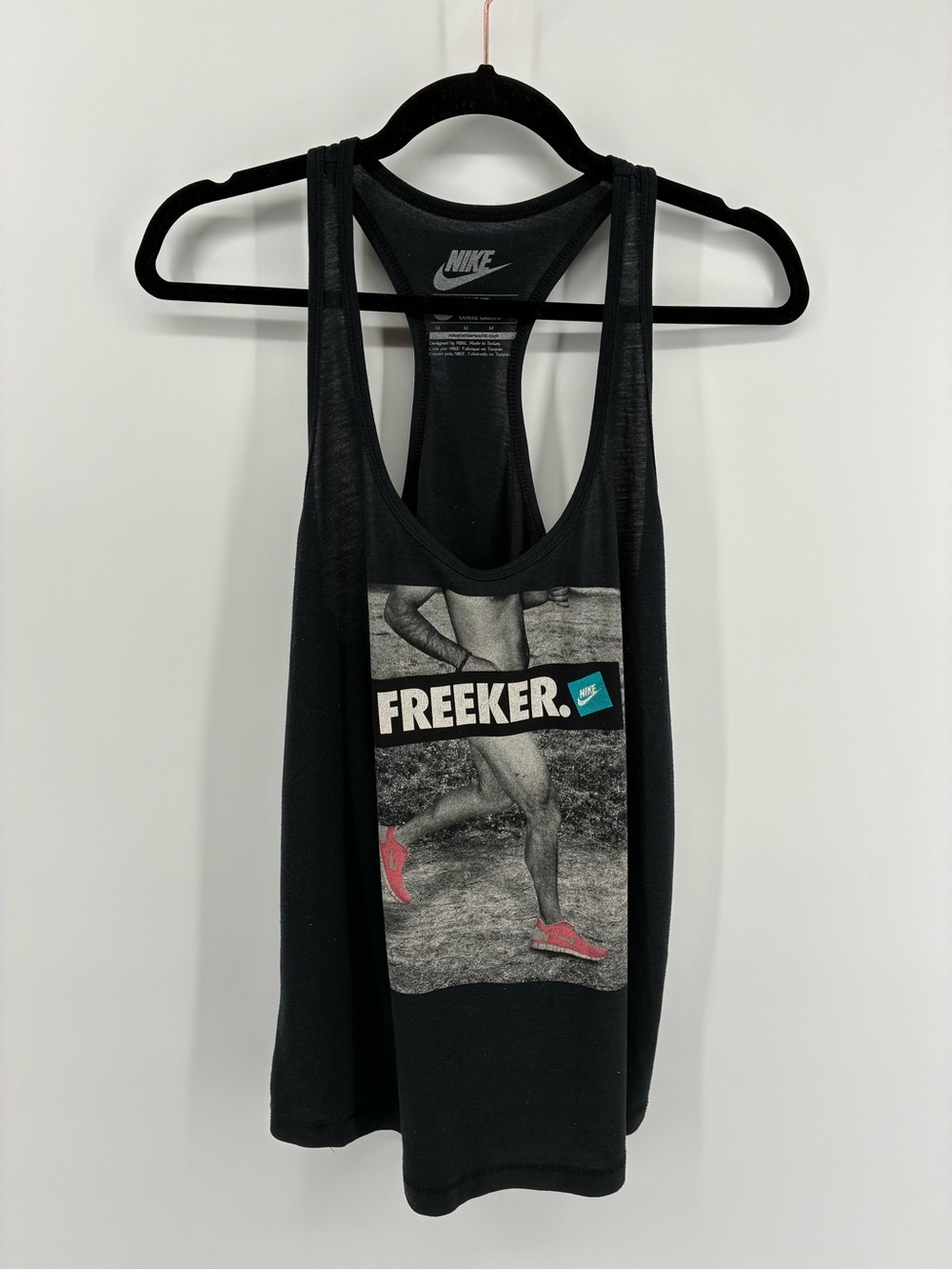 FREEKER Vintage Nike Black Graphic Racerback Tank with Pink Accent
